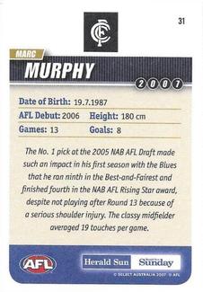 2007 Select Herald Sun AFL #31 Marc Murphy Back